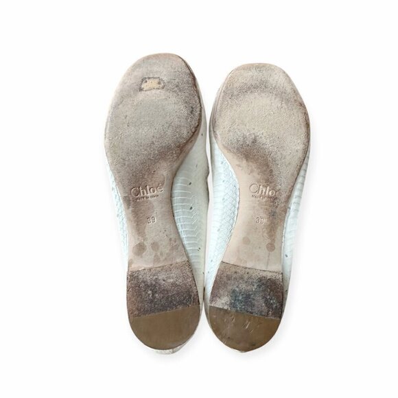 Chloe Lauren Ballet Ballerina Flats, in white snake, Scalloped edge, Size 39 - Picture 7 of 11